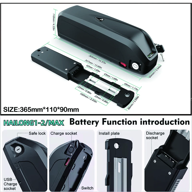 36V 48v 52v Electric Bicycle H - Ebike Battery 48V 20Ah Hailong review and price